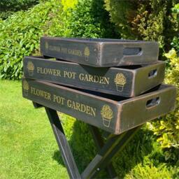 Nordara Foldable Vintage Serving Stand With 3 Wooden Trays in Black - Size: 1.25kg - thumbnail 4