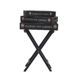 Nordara Foldable Vintage Serving Stand With 3 Wooden Trays in Black - Size: 1.25kg