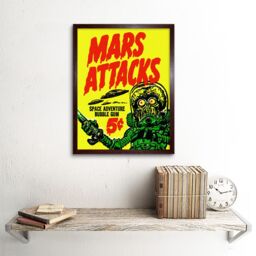"Artery8 Wall Art Print Mars Attacks Space Adventure Bubble Gum Bright Advert Alien Monster UFO Saucer Art Framed in Brown - Size: W12"" x H16""" - thumbnail 2