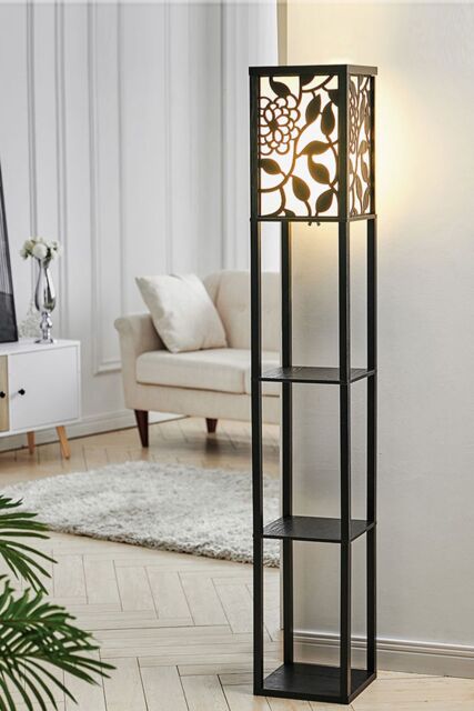 Living and Home Indoor Lighting Wooden Shelf Floor Lamp - image 1