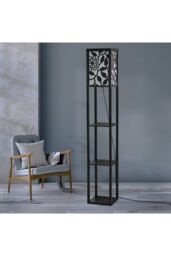 Living and Home Indoor Lighting Wooden Shelf Floor Lamp - thumbnail 2