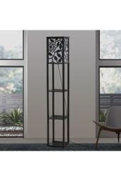Living and Home Indoor Lighting Wooden Shelf Floor Lamp - thumbnail 3