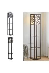 Living and Home Indoor Lighting Wooden Shelf Floor Lamp - thumbnail 4