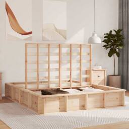 Berkfield Home Bed Frame with Lift-Up Storage, 160 x 200 cm, Solid Pine in Beige - Size: 160 x 200 cm - thumbnail 4