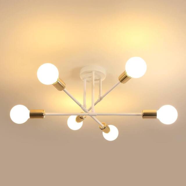 Goeco Sputnik Ceiling Lights 6 Arms Diameter 52cm Chandelier 180° Adjustable in White - image 1