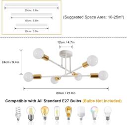 Goeco Sputnik Ceiling Lights 6 Arms Diameter 52cm Chandelier 180° Adjustable in White - thumbnail 5