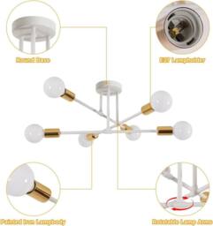 Goeco Sputnik Ceiling Lights 6 Arms Diameter 52cm Chandelier 180° Adjustable in White - thumbnail 6