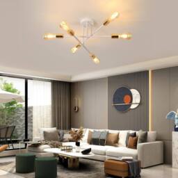 Goeco Sputnik Ceiling Lights 6 Arms Diameter 52cm Chandelier 180° Adjustable in White - thumbnail 4