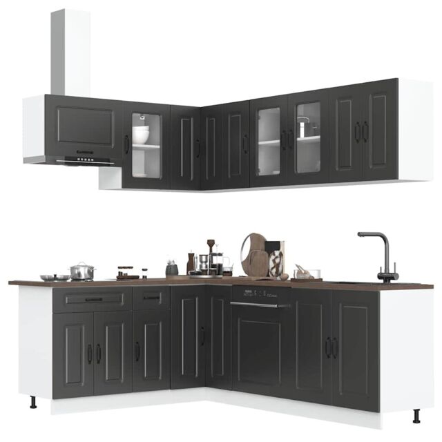 Berkfield Home 11 Piece Kitchen Cabinet Set Kalmar Black Engineered Wood - image 1