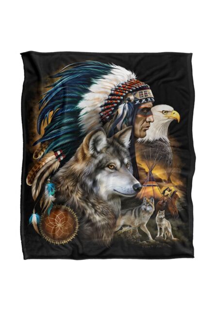 JQ Licensing En Native American Wolf & Eagle Silky Touch Super Soft Throw Blanket 152 X 127 cm in White - image 1
