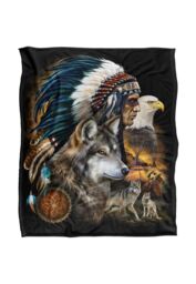 JQ Licensing En Native American Wolf & Eagle Silky Touch Super Soft Throw Blanket 152 X 127 cm in White - thumbnail 1