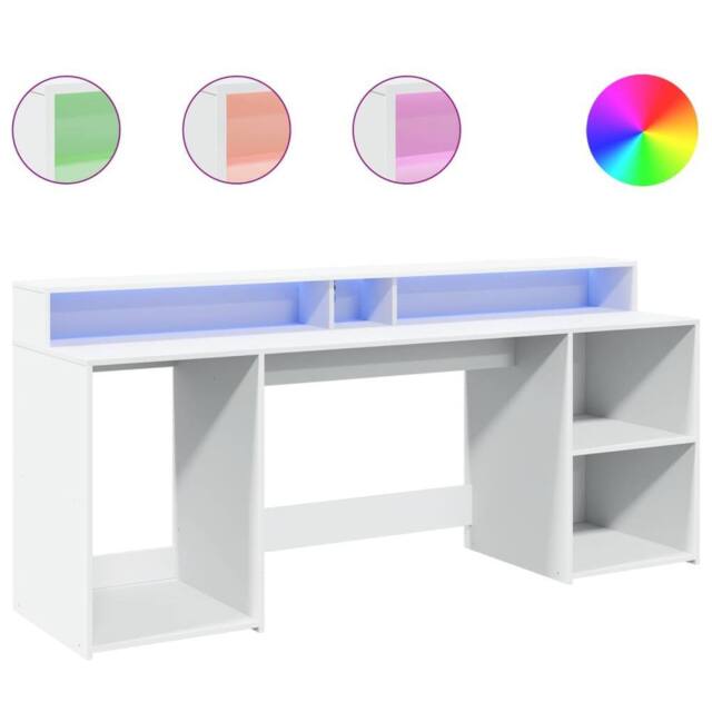 Berkfield Home Desk with LED Lights White 200x55x91 cm Engineered Wood - Size: 200 x 55 x 91 cm - image 1