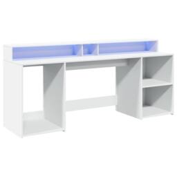Berkfield Home Desk with LED Lights White 200x55x91 cm Engineered Wood - Size: 200 x 55 x 91 cm - thumbnail 3