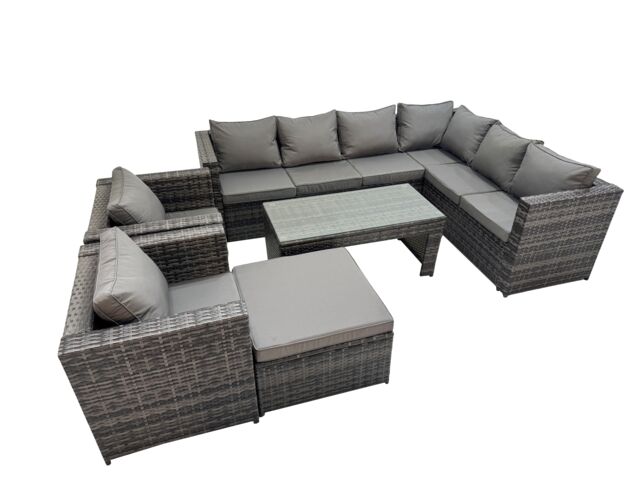 Fimous Garden Furniture Set with 2 Chairs Big Stool Dark Grey Mixed - image 1
