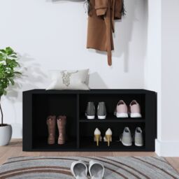 Berkfield Home Shoe Cabinet Black 100x35x45 cm Engineered Wood - Size: 100 x 35 x 45 cm - thumbnail 3