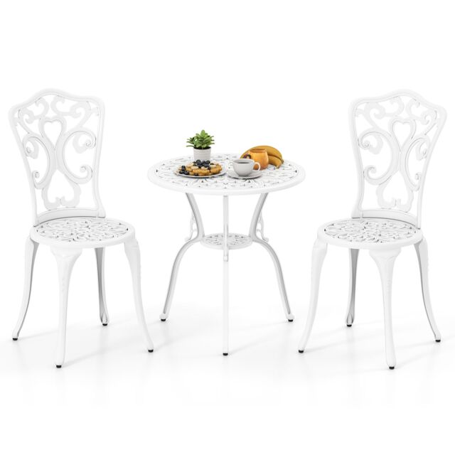 Costway 3 Piece Bistro Set All Weather Cast Aluminum Bistro Table Set in White - image 1