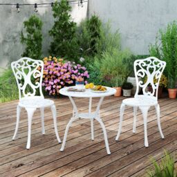 Costway 3 Piece Bistro Set All Weather Cast Aluminum Bistro Table Set in White - thumbnail 7