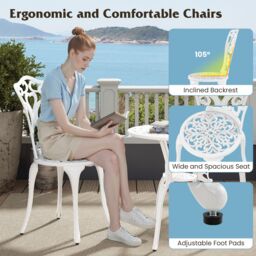 Costway 3 Piece Bistro Set All Weather Cast Aluminum Bistro Table Set in White - thumbnail 4