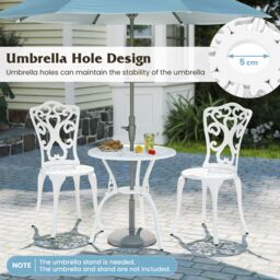 Costway 3 Piece Bistro Set All Weather Cast Aluminum Bistro Table Set in White - thumbnail 6