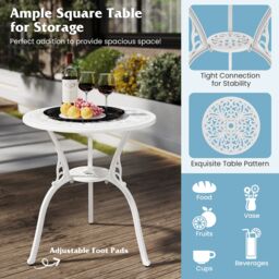 Costway 3 Piece Bistro Set All Weather Cast Aluminum Bistro Table Set in White - thumbnail 9