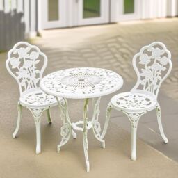 FURNOS Set of 3 Rose Cast Iron Bistro Table & Chair in White - thumbnail 6