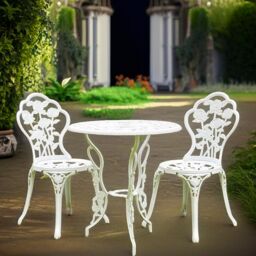 FURNOS Set of 3 Rose Cast Iron Bistro Table & Chair in White - thumbnail 2