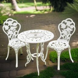 FURNOS Set of 3 Rose Cast Iron Bistro Table & Chair in White - thumbnail 5