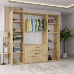 MN Furniture Spacious Hinged Wardrobe with Mirror Door & Drawers 200cm x 200cm in Natural - Size: 200 cm x 200 cm - thumbnail 5