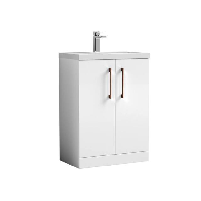 Balterley Bathroom Vanity Basin Unit, Copper Handles, 600mm, Gloss White - image 1