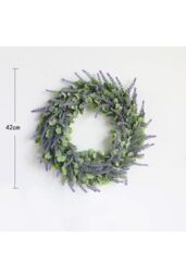 Living and Home 42cm Faux Eucalyptus & Flocked Lavender Wreath for Wedding & Home Decor in Purple - thumbnail 6