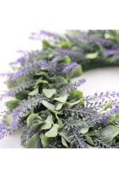 Living and Home 42cm Faux Eucalyptus & Flocked Lavender Wreath for Wedding & Home Decor in Purple - thumbnail 4