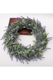 Living and Home 42cm Faux Eucalyptus & Flocked Lavender Wreath for Wedding & Home Decor in Purple