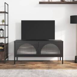 Berkfield Home TV Cabinet Black 105x35x50 cm Glass & Steel - Size: 105 x 35 x 50 cm - thumbnail 2