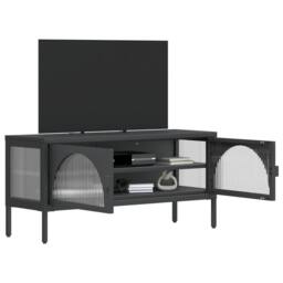 Berkfield Home TV Cabinet Black 105x35x50 cm Glass & Steel - Size: 105 x 35 x 50 cm - thumbnail 4