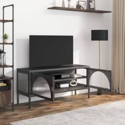 Berkfield Home TV Cabinet Black 105x35x50 cm Glass & Steel - Size: 105 x 35 x 50 cm - thumbnail 1