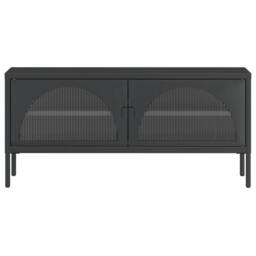 Berkfield Home TV Cabinet Black 105x35x50 cm Glass & Steel - Size: 105 x 35 x 50 cm - thumbnail 5
