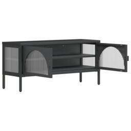 Berkfield Home TV Cabinet Black 105x35x50 cm Glass & Steel - Size: 105 x 35 x 50 cm - thumbnail 7