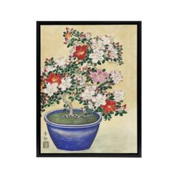 "Artery8 Blooming Azalea In Blue Pot Framed Canvas Wall Art Print Ohara Koson in Yellow - Size: W12"" x H16""" - thumbnail 1