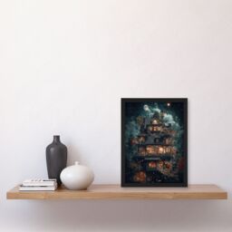 "Artery8 The Burrow Witch Home at Night Conceptual Art Framed Art Print in Blue - Size: W12"" x H16""" - thumbnail 4