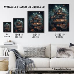 "Artery8 The Burrow Witch Home at Night Conceptual Art Framed Art Print in Blue - Size: W12"" x H16""" - thumbnail 3