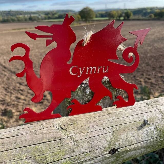 Poppyforge Hanging Welsh Dragon Garden Art - W20 x H14 cm - Red - image 1
