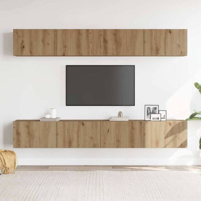 Berkfield Home Wall Mounted TV Cabinets 4 pcs Artisan Oak 100x30x30 cm in Brown - Size: 100 x 30 x 30 cm - image 1