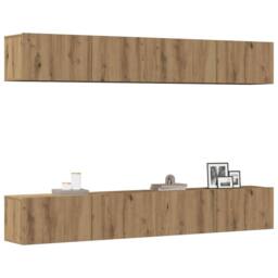 Berkfield Home Wall Mounted TV Cabinets 4 pcs Artisan Oak 100x30x30 cm in Brown - Size: 100 x 30 x 30 cm - thumbnail 2