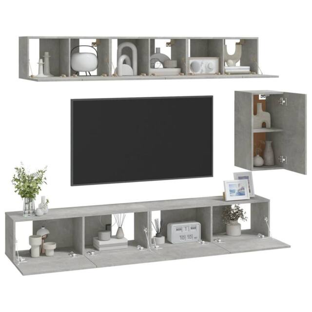 Berkfield Home Classic 6 Piece TV Cabinet Set Concrete Grey Engineered Wood - image 1