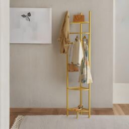 Pirlo Plush Corner Coat Stand With Shelves Living Room Hallway Furniture in Gold - thumbnail 1