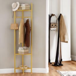 Pirlo Plush Corner Coat Stand With Shelves Living Room Hallway Furniture in Gold - thumbnail 3