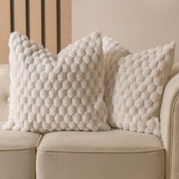 OHS 2 Pack Waffle Faux Fur Cushion Covers - 45 x 45cm in Cream - Size: 45 cm x 45 cm