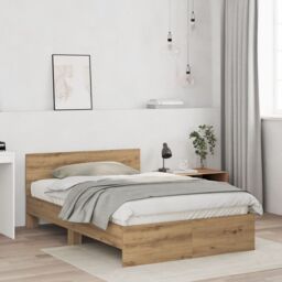 Berkfield Home Bed Frame with Headboard Artisan Oak 120 x 190 cm in Brown - thumbnail 5