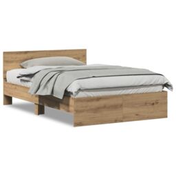 Berkfield Home Bed Frame with Headboard Artisan Oak 120 x 190 cm in Brown - thumbnail 4