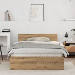 Berkfield Home Bed Frame with Headboard Artisan Oak 120 x 190 cm in Brown - thumbnail 1